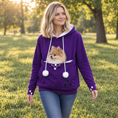 Pet Carrier Hoodie for Small Dogs &amp; Cats, Women's and Men's Fleece Kangaroo Pouch Sweatshirt, Hands Free Dog Sling, Cozy Winter Pullover, Pet Mom and Dad Gift