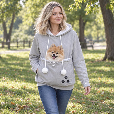 Pet Carrier Hoodie for Small Dogs &amp; Cats, Women's and Men's Fleece Kangaroo Pouch Sweatshirt, Hands Free Dog Sling, Cozy Winter Pullover, Pet Mom and Dad Gift