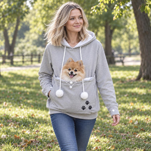 Pet Carrier Hoodie for Small Dogs &amp; Cats, Women's and Men's Fleece Kangaroo Pouch Sweatshirt, Hands Free Dog Sling, Cozy Winter Pullover, Pet Mom and Dad Gift