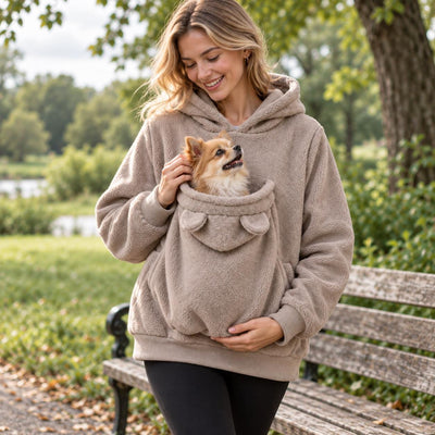 Pet Carrier Hoodie for women and men, Teddy Fleece Kangaroo Pouch Sweatshirt for Small Dogs &amp; Cats, Warm and Cozy Winter Pullover