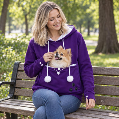 Pet Carrier Hoodie for Small Dogs &amp; Cats, Women's and Men's Fleece Kangaroo Pouch Sweatshirt, Hands Free Dog Sling, Cozy Winter Pullover, Pet Mom and Dad Gift