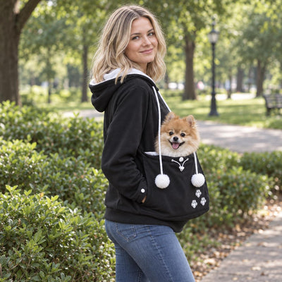 Pet Carrier Hoodie for Small Dogs &amp; Cats, Women's and Men's Fleece Kangaroo Pouch Sweatshirt, Hands Free Dog Sling, Cozy Winter Pullover, Pet Mom and Dad Gift