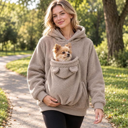 Pet Carrier Hoodie for women and men, Teddy Fleece Kangaroo Pouch Sweatshirt for Small Dogs &amp; Cats, Warm and Cozy Winter Pullover