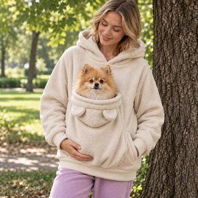 Pet Carrier Hoodie for women and men, Teddy Fleece Kangaroo Pouch Sweatshirt for Small Dogs &amp; Cats, Warm and Cozy Winter Pullover