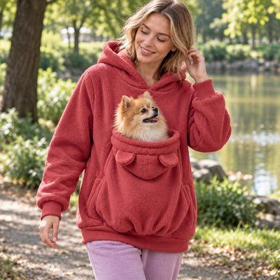 Pet Carrier Hoodie for women and men, Teddy Fleece Kangaroo Pouch Sweatshirt for Small Dogs &amp; Cats, Warm and Cozy Winter Pullover