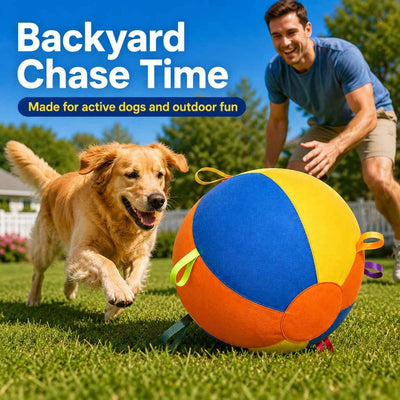 Paws in Awe Inflatable Dog Play Ball for Backyard & Indoor Play - Oversized Chase and Tug Toy to Burn Energy and Ease Boredom