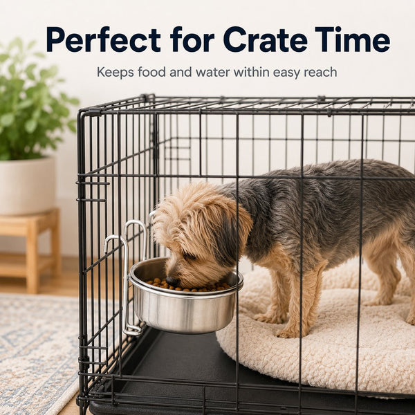 Komavic Hanging Pet Bowl No-Spill Crate Feeding