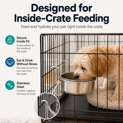 Komavic Hanging Pet Bowl No-Spill Crate Feeding