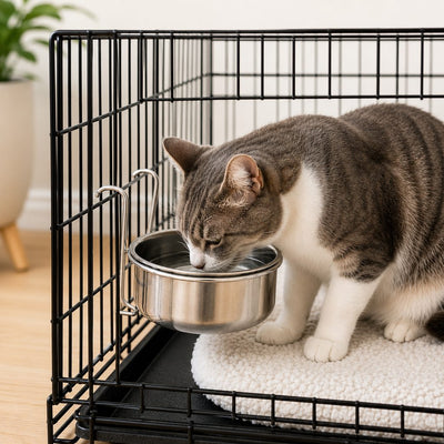 Komavic Hanging Pet Bowl No-Spill Crate Feeding