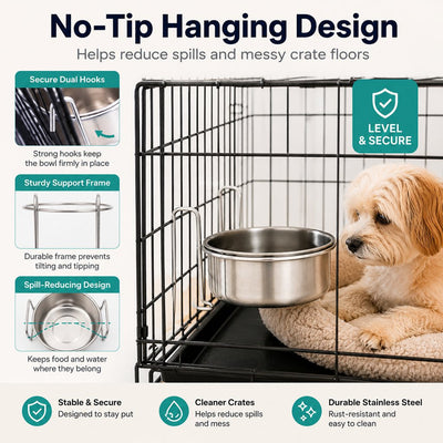 Komavic Hanging Pet Bowl No-Spill Crate Feeding