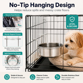 Komavic Hanging Pet Bowl No-Spill Crate Feeding