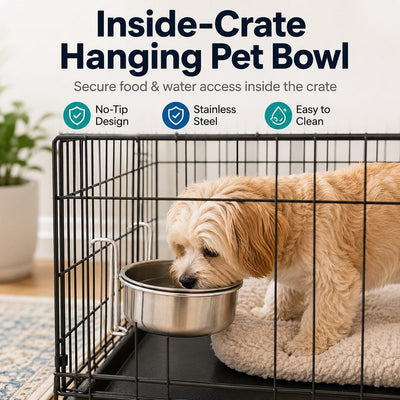 Komavic Hanging Pet Bowl No-Spill Crate Feeding