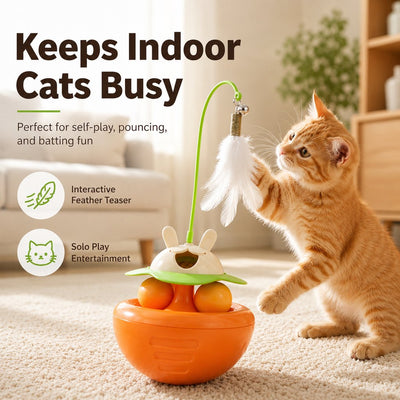 Komavic Wobble Cat Toy Treat Dispenser & Feather Teaser