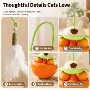 Komavic Wobble Cat Toy Treat Dispenser & Feather Teaser