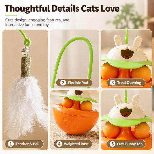 Komavic Wobble Cat Toy Treat Dispenser & Feather Teaser
