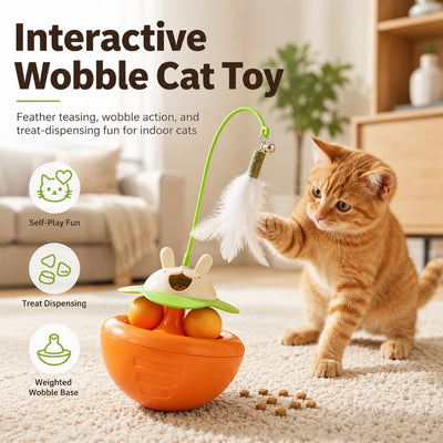 Komavic Wobble Cat Toy Treat Dispenser & Feather Teaser