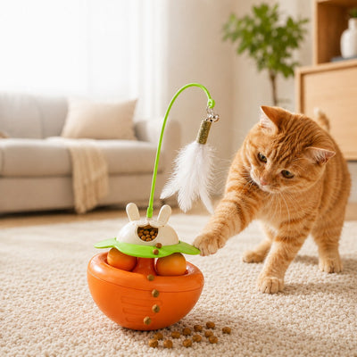 Komavic Wobble Cat Toy Treat Dispenser & Feather Teaser