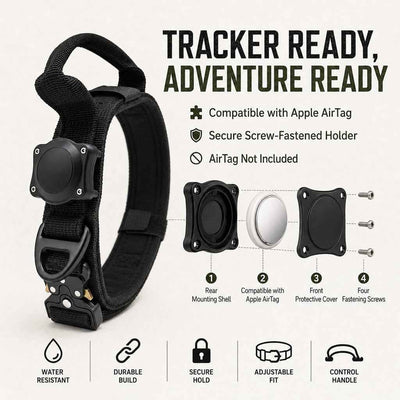 Paws in Awe AirTag-Compatible Tactical Dog Collar with Control Handle - Close Control for Walks, Trails & Busy Areas