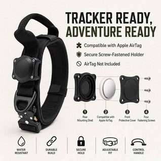 Komavic AirTag Dog Collar, Tactical Dog Collar with Control Handle, Adjustable Collar for Medium & Large Dogs
