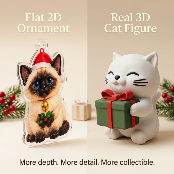 Komavic 3D Cat Advent Calendar compare with 2D acrylic ornament