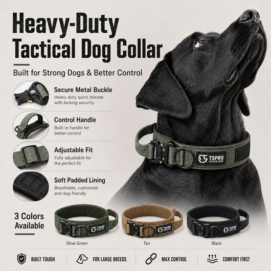 Komavic Tactical Dog Collar with Handle & AirTag Holder
