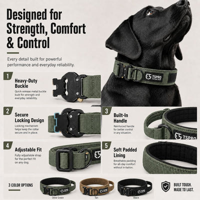 Komavic Tactical Dog Collar with Handle & AirTag Holder