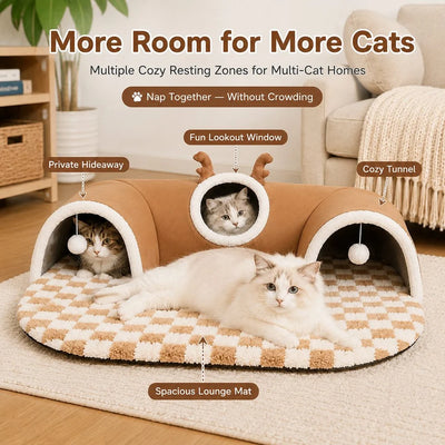 Komavic 3-in-1 Multi-Cat Tunnel Bed & Play Mat