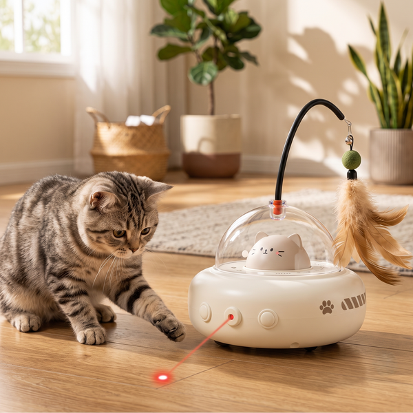 Automatic Laser Cat Toy with Feather Teaser & Catnip Ball