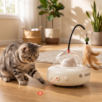 Automatic Laser Cat Toy with Feather Teaser & Catnip Ball