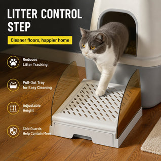 Komavic Cat Litter Box Step Less Tracking & Easy Entry