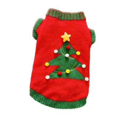 Komavic Red Christmas Tree Knit Dog Sweater with Pompom and Star Details