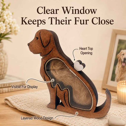 Paws in Awe Wooden Pet Fur Keepsake Box for Grooming Memories & Pet Loss - Display Their Fur Instead of Hiding It Away
