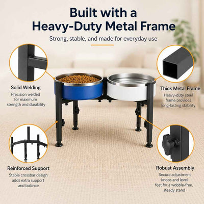 Paws in Awe Adjustable Raised Dog Bowl Stand for Home Feeding - No-Bend Metal Pet Bowl Holder for Cleaner, More Comfortable Meals