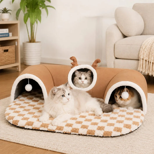 Komavic 3-in-1 Multi-Cat Tunnel Bed & Play Mat