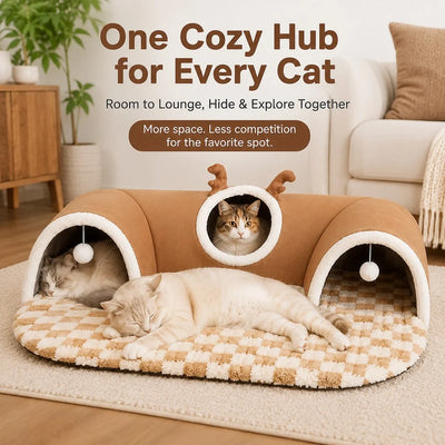 Komavic 3-in-1 Multi-Cat Tunnel Bed & Play Mat