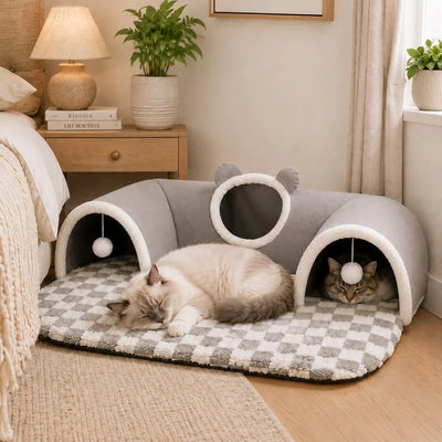 Komavic 3-in-1 Multi-Cat Tunnel Bed & Play Mat