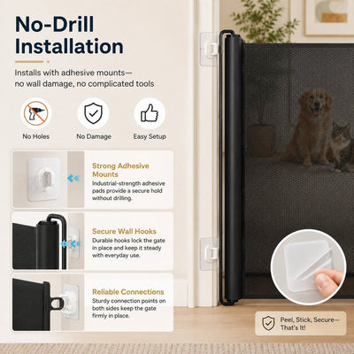 No-Drill Retractable Pet Gate for Doorways