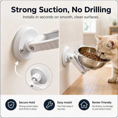 Komavic Wall-Mounted Pet Bowl No-Drill Elevated Feeding