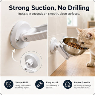Komavic Wall-Mounted Pet Bowl No-Drill Elevated Feeding