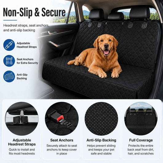 Paws in Awe Waterproof Dog Car Back Seat Cover for Road Trips - Protects from Mud, Fur & Scratches