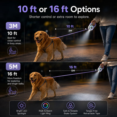Komavic LED Retractable Dog Leash for Night Walks