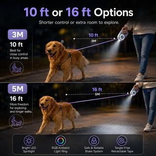 Komavic LED Retractable Dog Leash for Night Walks