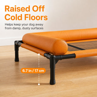 Komavic Elevated Dog Cot for All-Season Indoor Naps - Breathable Raised Pet Bed with Soft Bolsters for Cooler Rest & Easy Cleaning