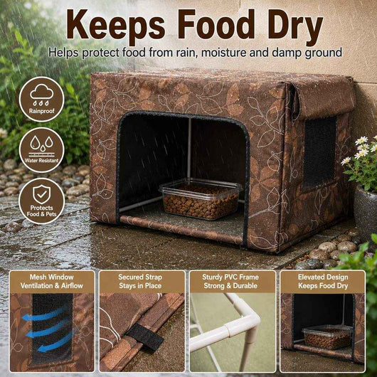 Paws in Awe Outdoor Cat Feeding Shelter for Backyards - Weather-Resistant Food Station Cover