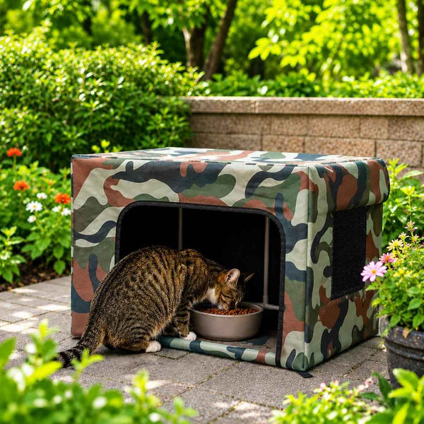 Paws in Awe Outdoor Cat Feeding Shelter for Backyards - Weather-Resistant Food Station Cover