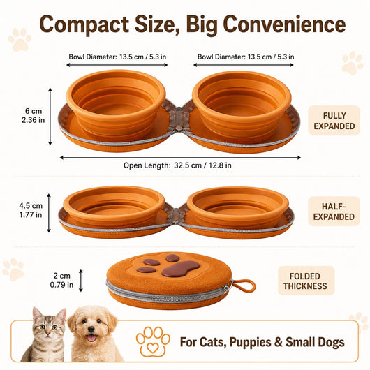 Collapsible Pet Travel Bowl with 2-in-1 Food & Water Design