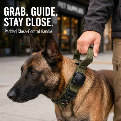 Paws in Awe AirTag-Compatible Tactical Dog Collar with Control Handle - Close Control for Walks, Trails & Busy Areas