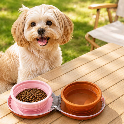 Collapsible Pet Travel Bowl with 2-in-1 Food & Water Design