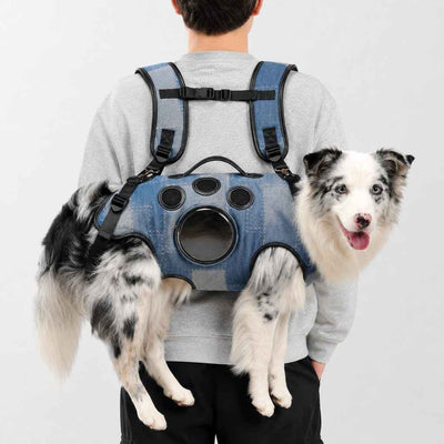 Paws in Awe PawLift Denim Hands-Free Dog Carrier Backpack Harness for Walks, Shopping & Outdoor Trips - Carry Tired Dogs Without Arm Strain