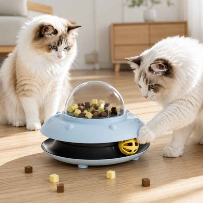 Paws in Awe PawOrbit UFO Motion-Activated Cat Treat Dispenser Toy - Interactive Puzzle Feeder for Indoor Cats, Keeps Cats Busy While You Work